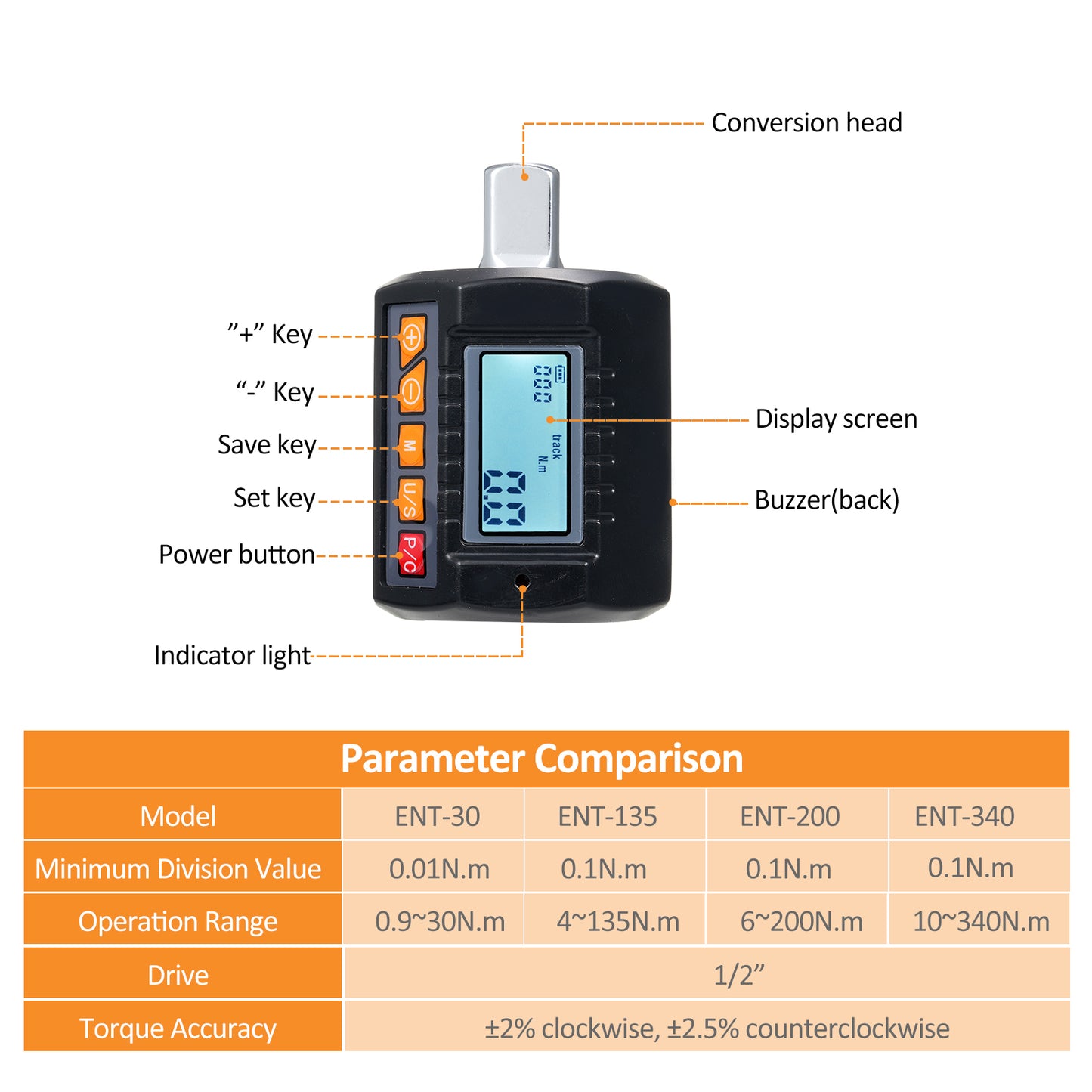 Digital Torque Wrench Set with 1/2-Inch Wrench Torque Tester